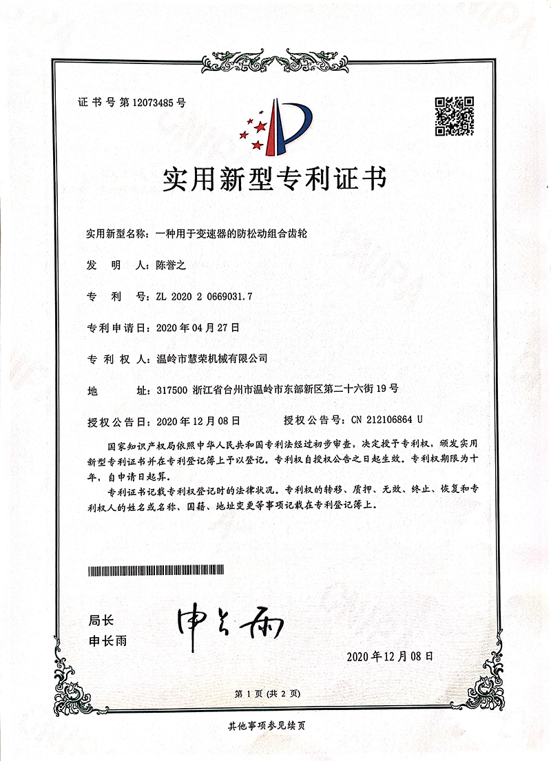 防松动组合齿轮