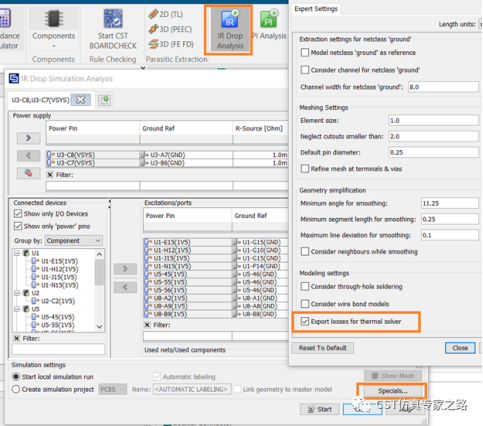 PCB热仿真2--直流热源（IR drop）+ 元件热源_CST仿真案例