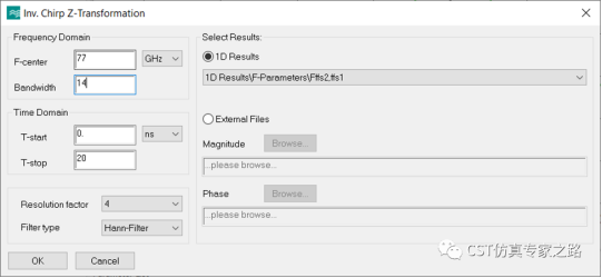CST直角反射器 --- A求解器， 远场源, 距离像， 逆ChirpZ变换（ICZT）