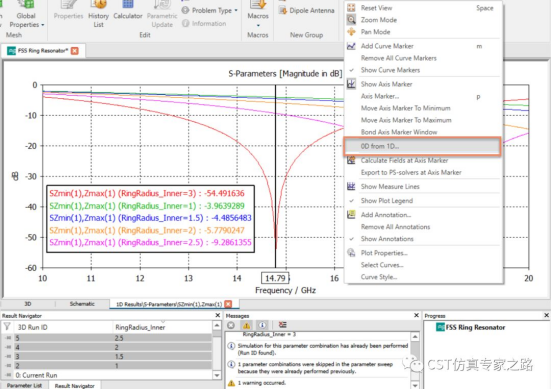 CST软件如何实现S-parameter随其他参数变化的1D曲线