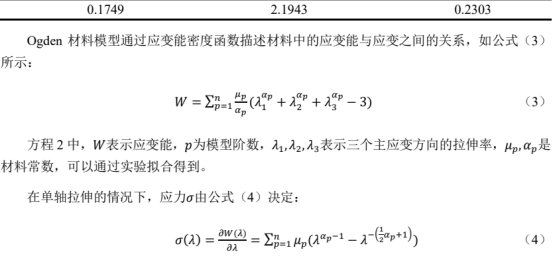 表 1. 角膜 Ogden 模型参数.