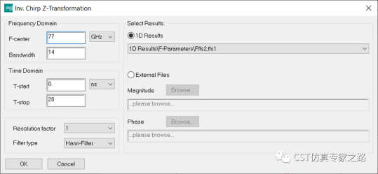 CST直角反射器 --- A求解器， 距离分辨率，ICZT与逆傅里叶IFT