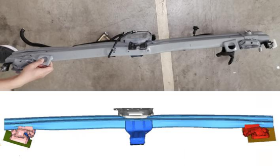 图3 100%正碰防撞梁及吸能盒变形模式对比