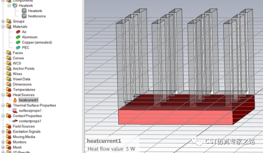 CST的热仿真THt瞬时求解器--针式散热片