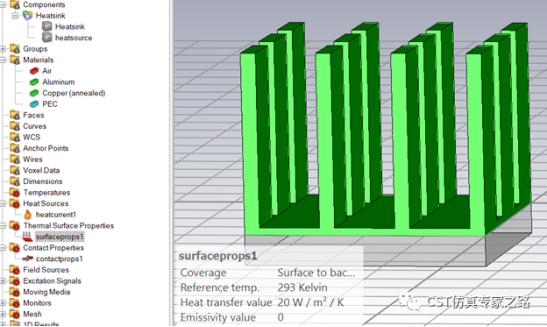 CST的热仿真THt瞬时求解器--针式散热片