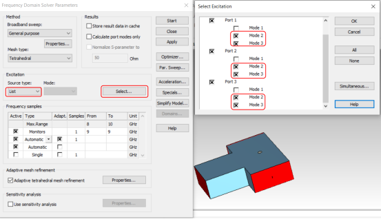 CST软件如何选择波导端口的部分模式计算S参数