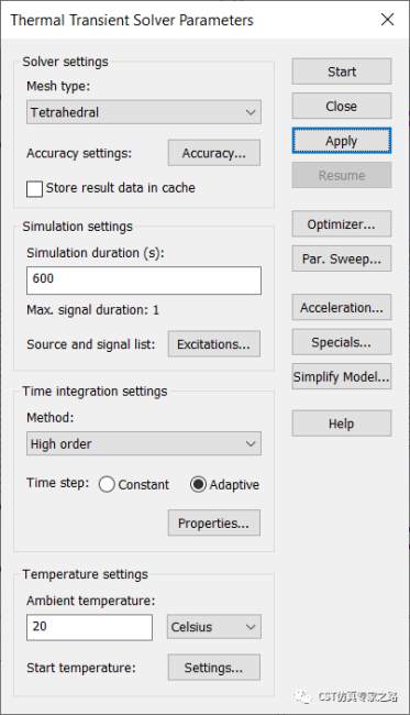 CST的热仿真THt瞬时求解器--针式散热片